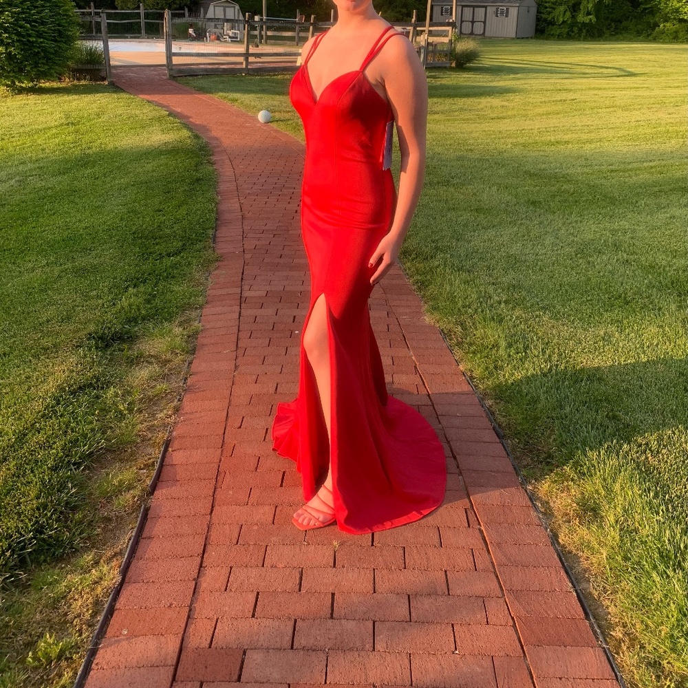 Never worn red prom dress, Brand is PromGirl